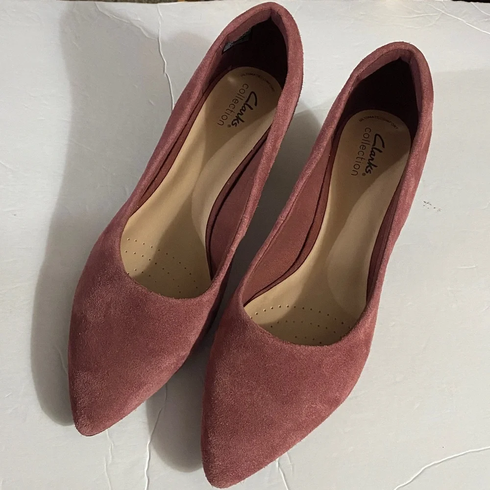 Clarks kitten heels, Suede Leather Teresa Step, Pumps, Dk Rose, Sz 11 Wide, NWT - Picture 3 of 11